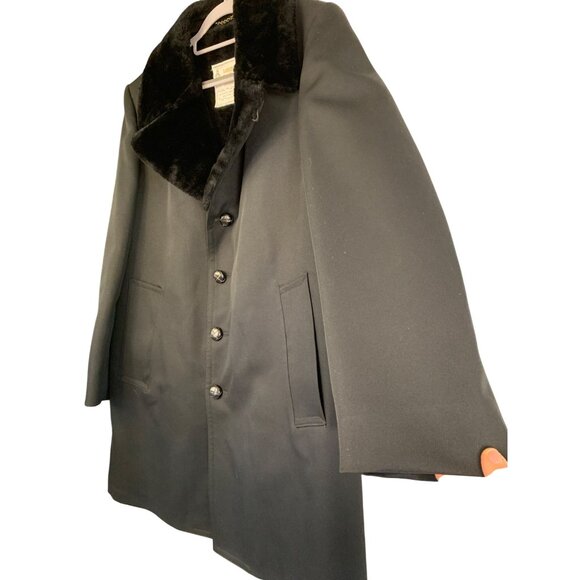 London Fog Mens Black Wool Blend Over Coat Faux Fur Collar Size 38S RJ10624 - Picture 8 of 9